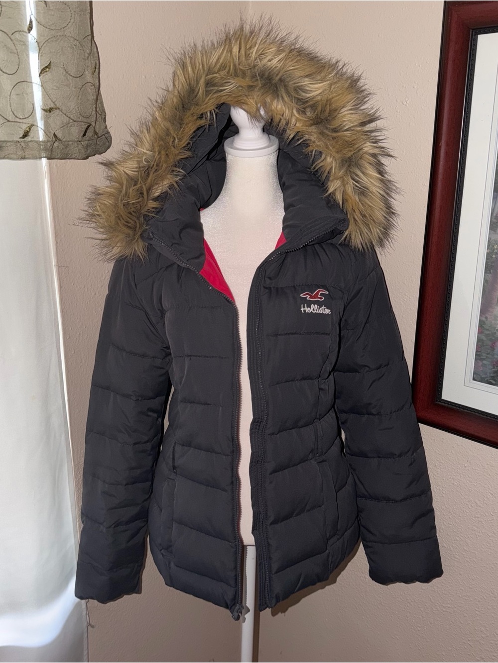 Vintage Y2K Hollister 2000s Faux Fur Hooded Puffer Jacket